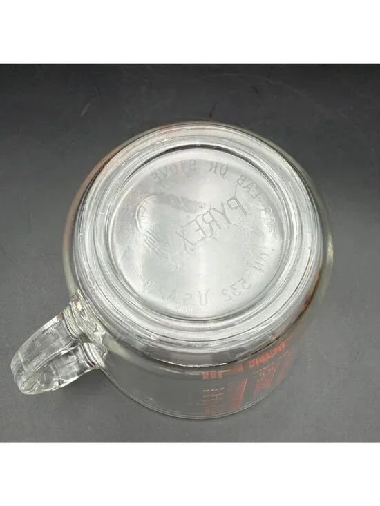 Vintage Pyrex Clear Glass 1 Quart Measuring Cup 532 D Handle Red Lettering - Picture 8 of 12